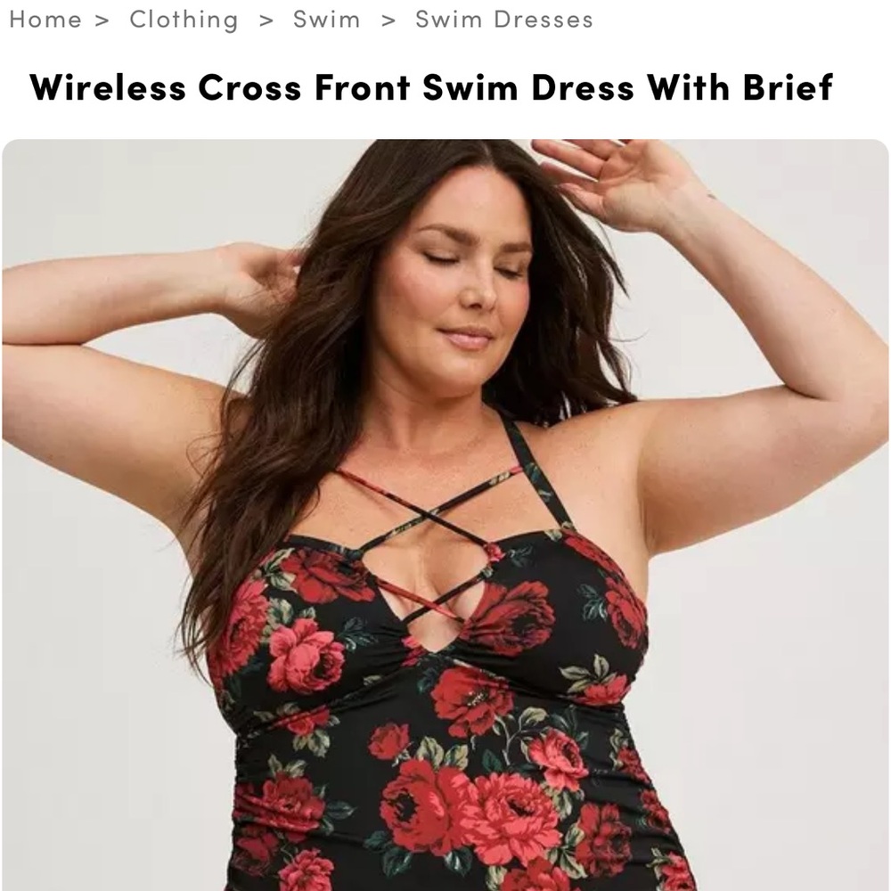 New 3x torrid Black Floral rose Wireless Cross Front Swim Dress